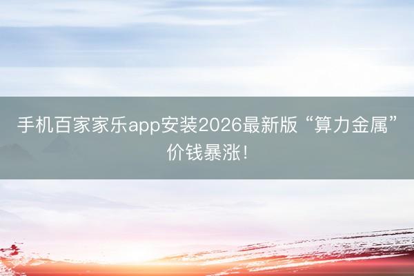 手机百家家乐app安装2026最新版 “算力金属”价钱暴涨！