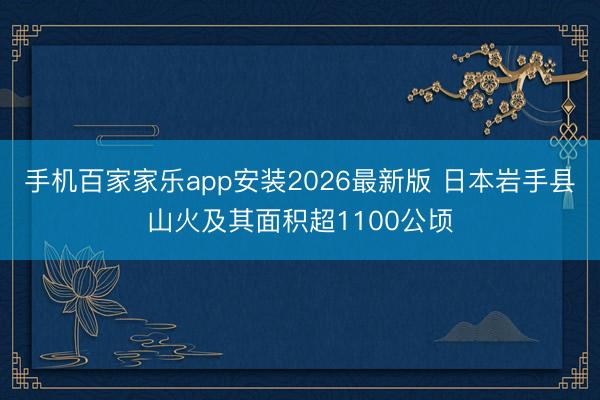 手机百家家乐app安装2026最新版 日本岩手县山火及其面积超1100公顷